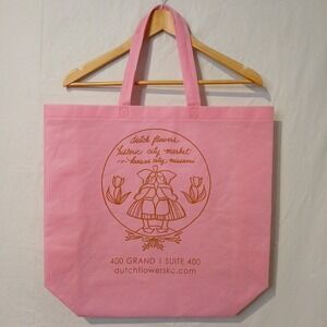 Dutch Flowers KC Pink Tote Bag Large 19" X 19" X 6" Kissing Dutch Girls NWOT!